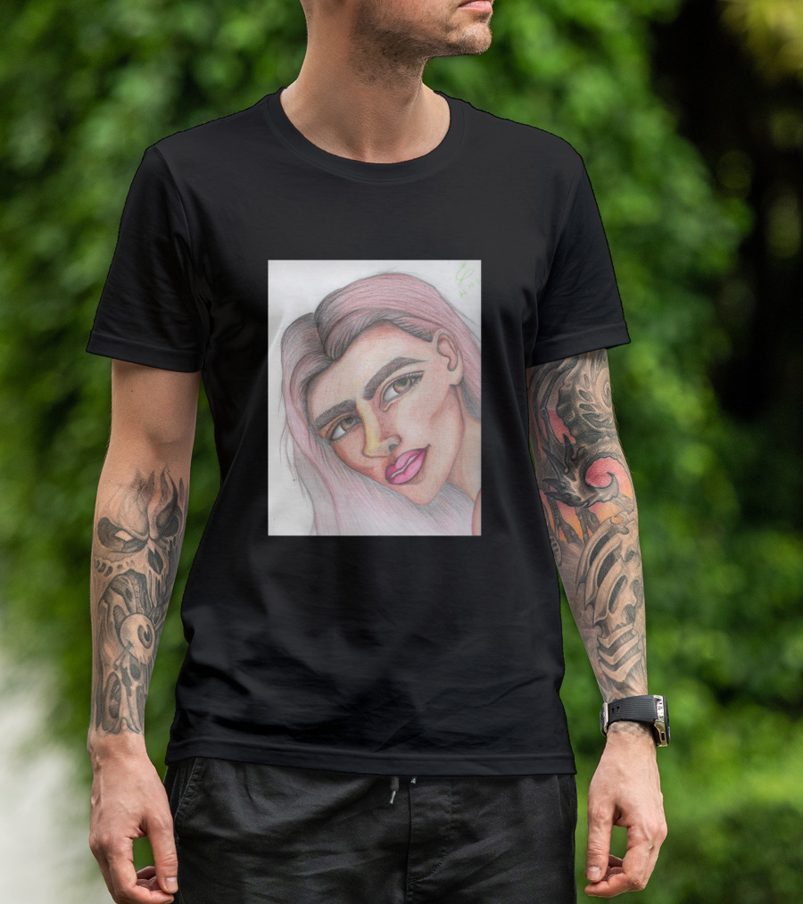 Cgirl Sketch Pastel Portrait Pink Hair T-Shirt