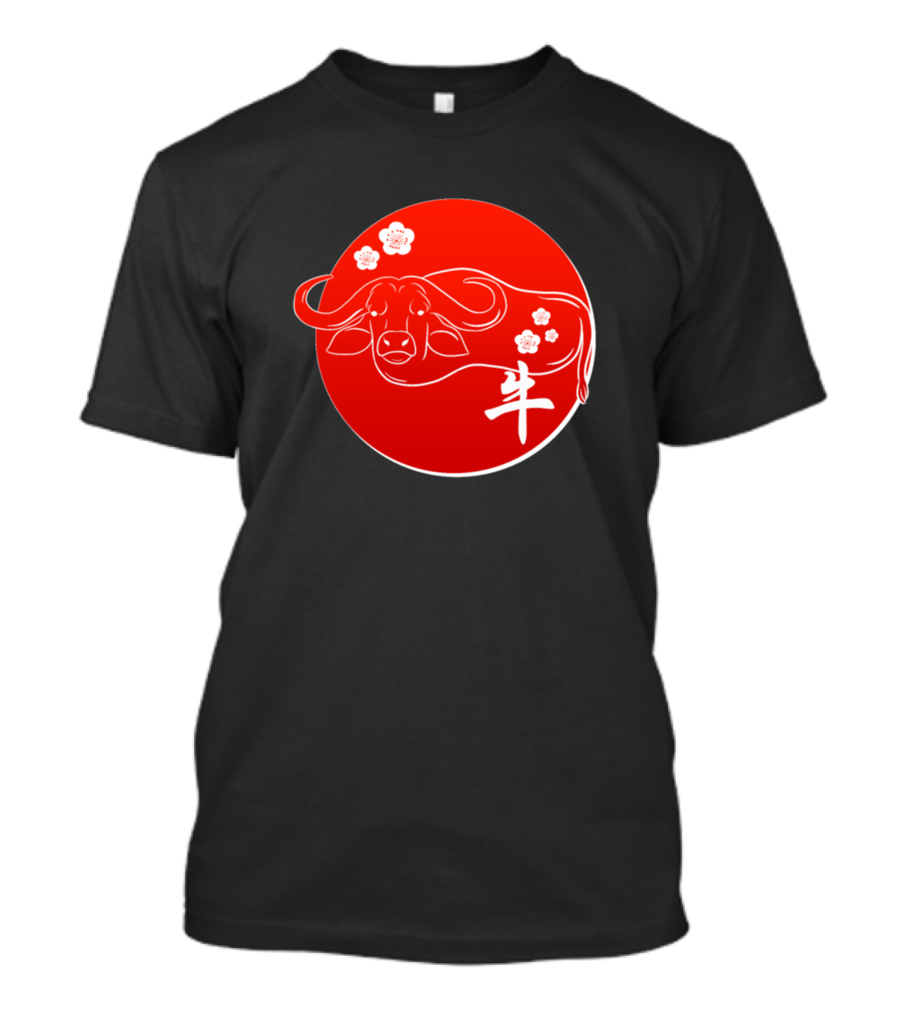 Chinese New Year Ox Red Bison Floral Circle T-Shirt