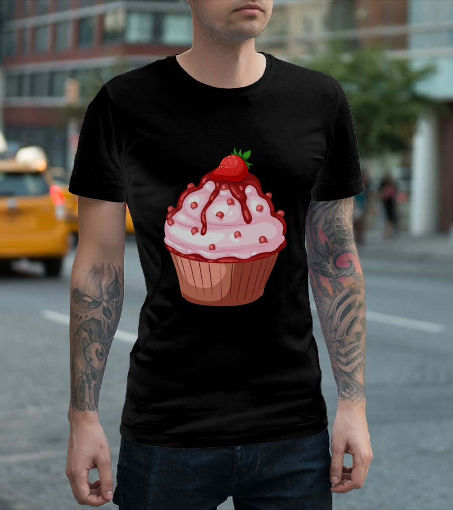 Pink Strawberry Cupcake Dessert Treat T-Shirt