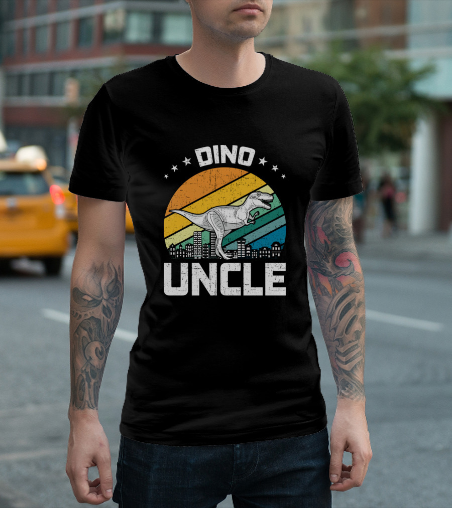 Dino Uncle Dinosaur Rainbow City Retro Family T-Shirt