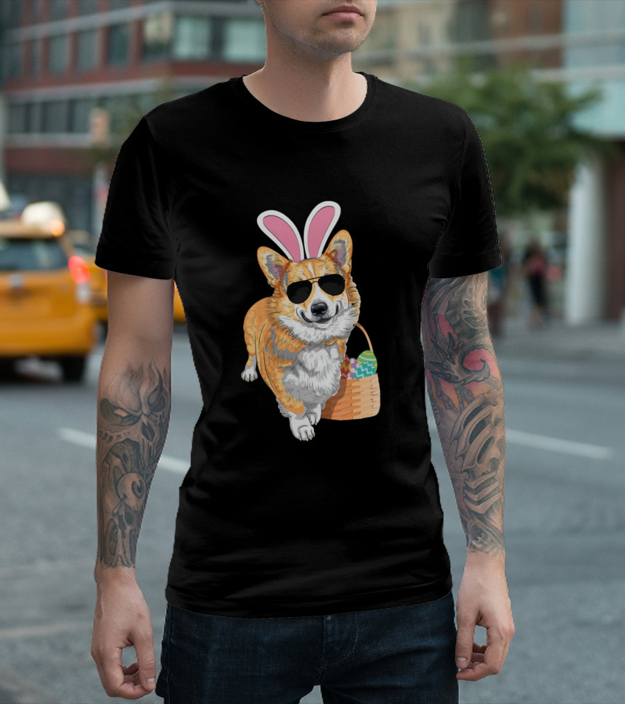 Dogs Cute Easter Corgi Bunny Sunglasses Basket Dog501 T-Shirt