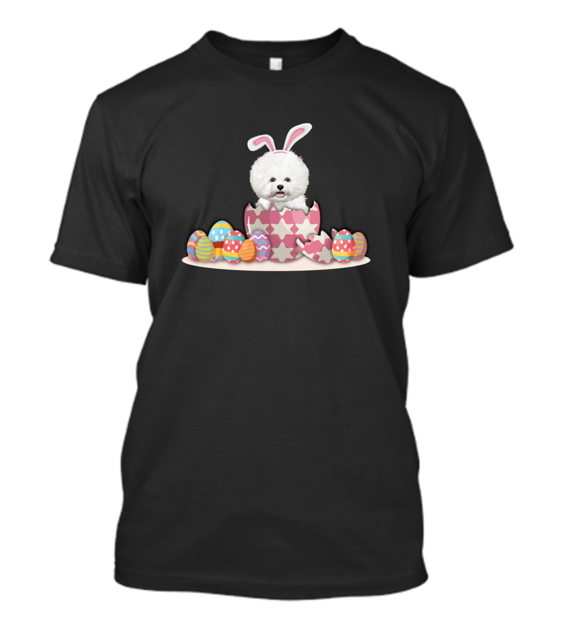 Bichon Frise In Easter Bunny Hat With Colorful Eggs For Dog Lovers T-Shirt