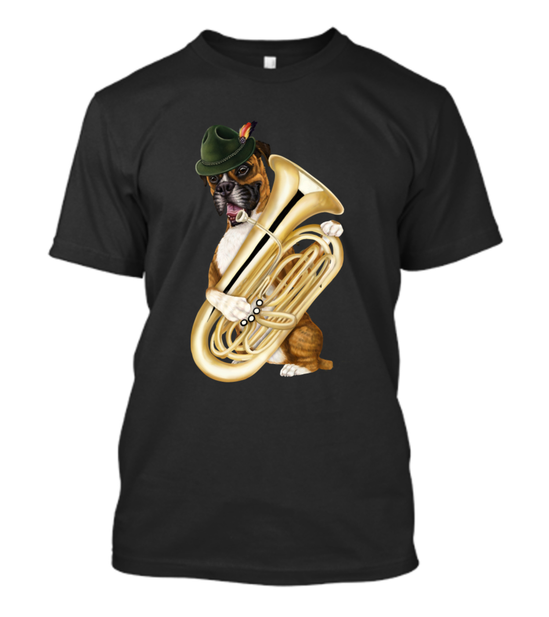 Dogs Boxer Playing The Tuba With Green Hat T-Shirt