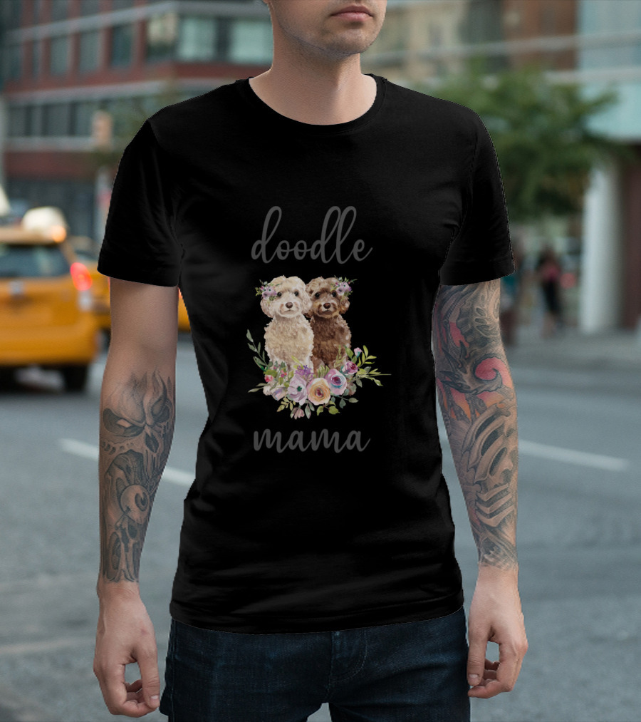 Doodle Mama Dogs with Floral Wreath T-Shirt