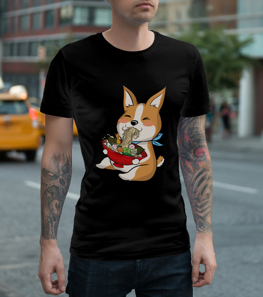 Funny Corgi Kawaii Eating Ramen Dogs T-Shirt