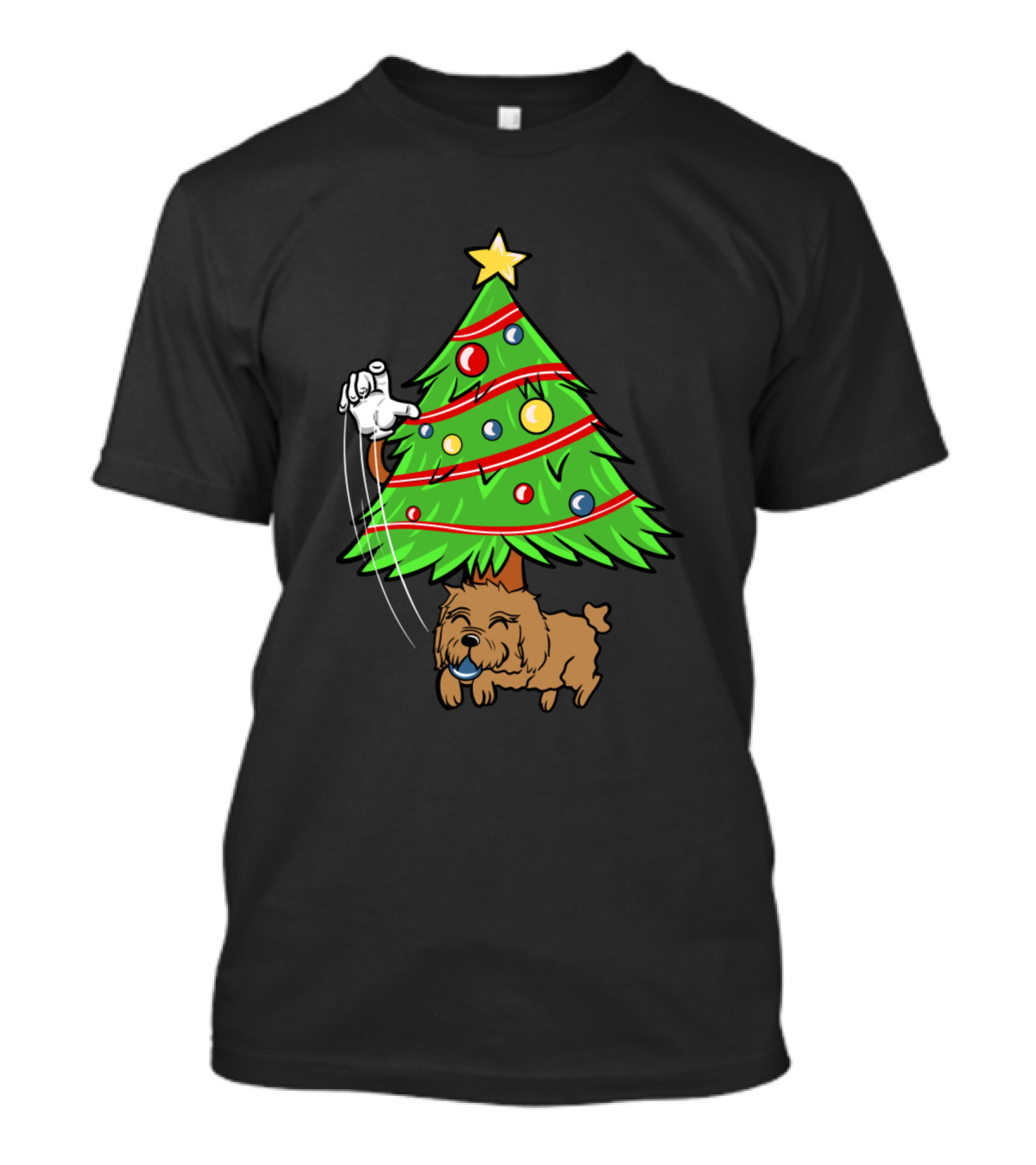 Goldendoodle Christmas Tree Ornament With Santa Glove T-Shirt