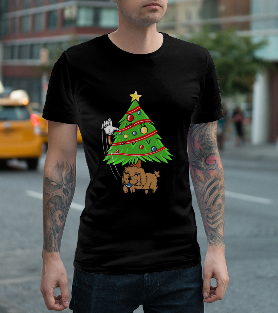 Goldendoodle Christmas Tree Ornament With Santa Glove T-Shirt