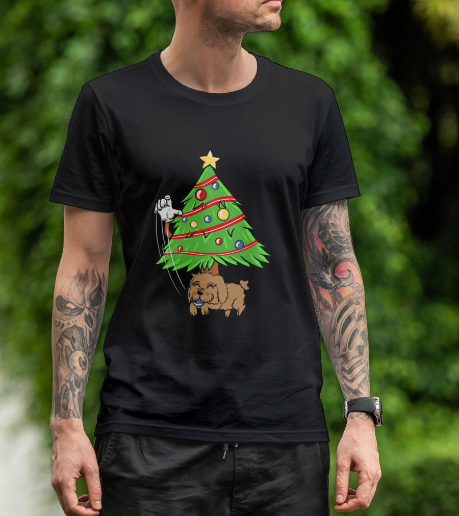 Goldendoodle Christmas Tree Ornament With Santa Glove T-Shirt