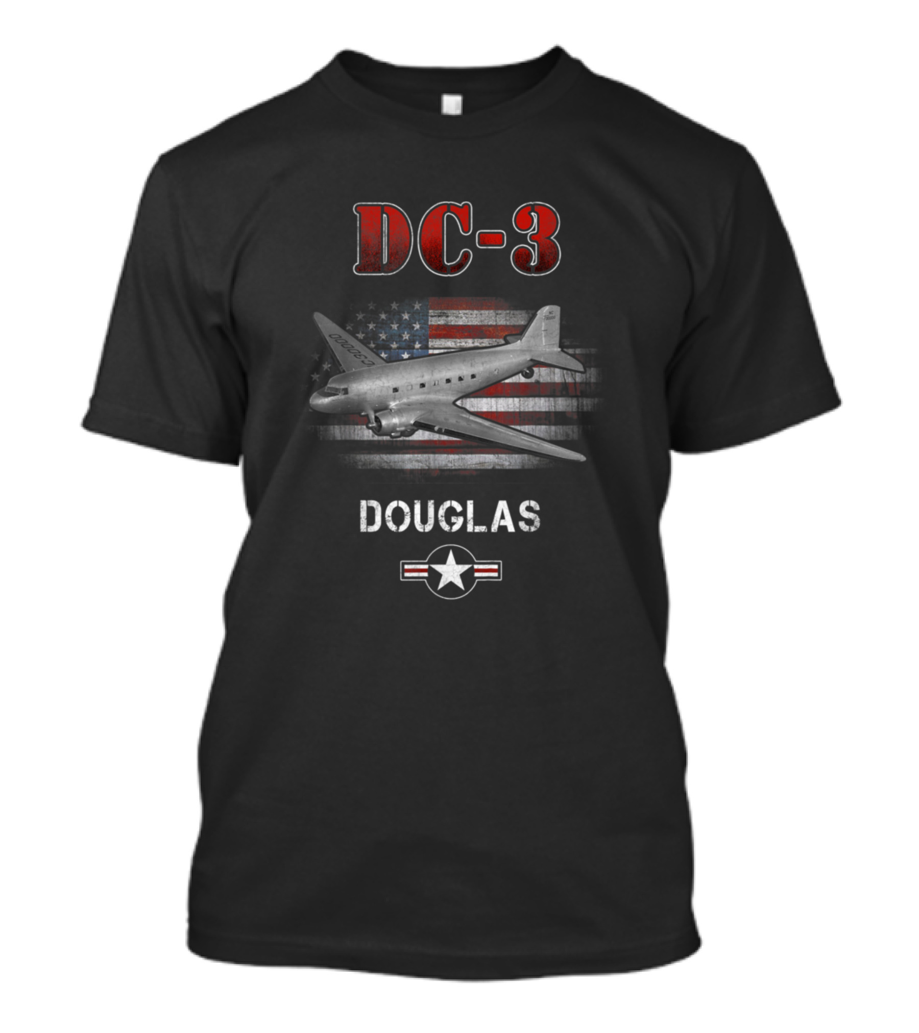 Douglas DC-3 American Flag Aircraft Retro Star Emblem T-Shirt