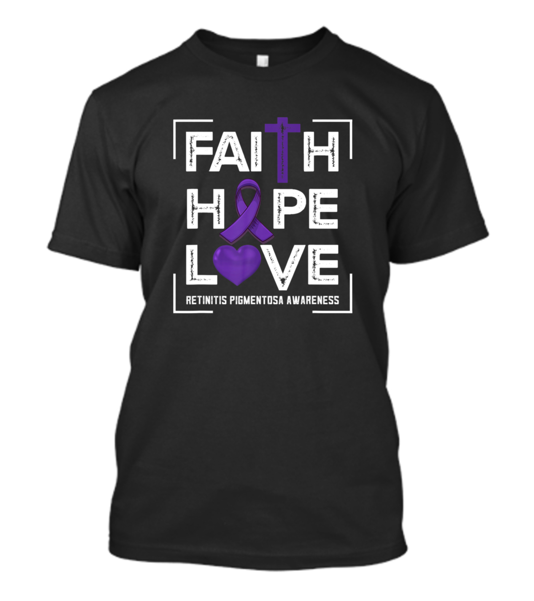FAITH HOPE LOVE Purple Ribbon Retinitis Pigmentosa Awareness T-Shirt