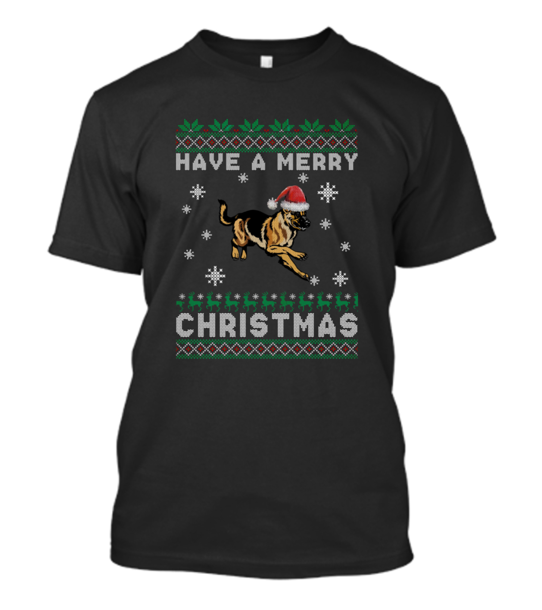 Have A Merry Christmas German Shepherd Dog Santa Hat Snowflakes Ugly T-Shirt