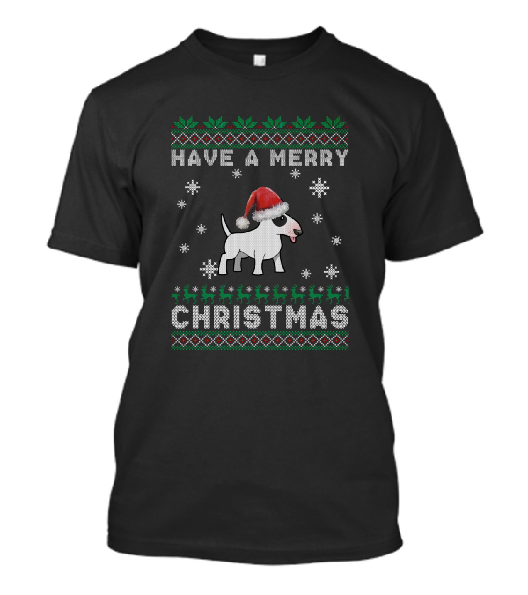 Have A Merry Christmas Miniature Bull Terrier Santa Hat Snowflakes Pet Holiday T-Shirt