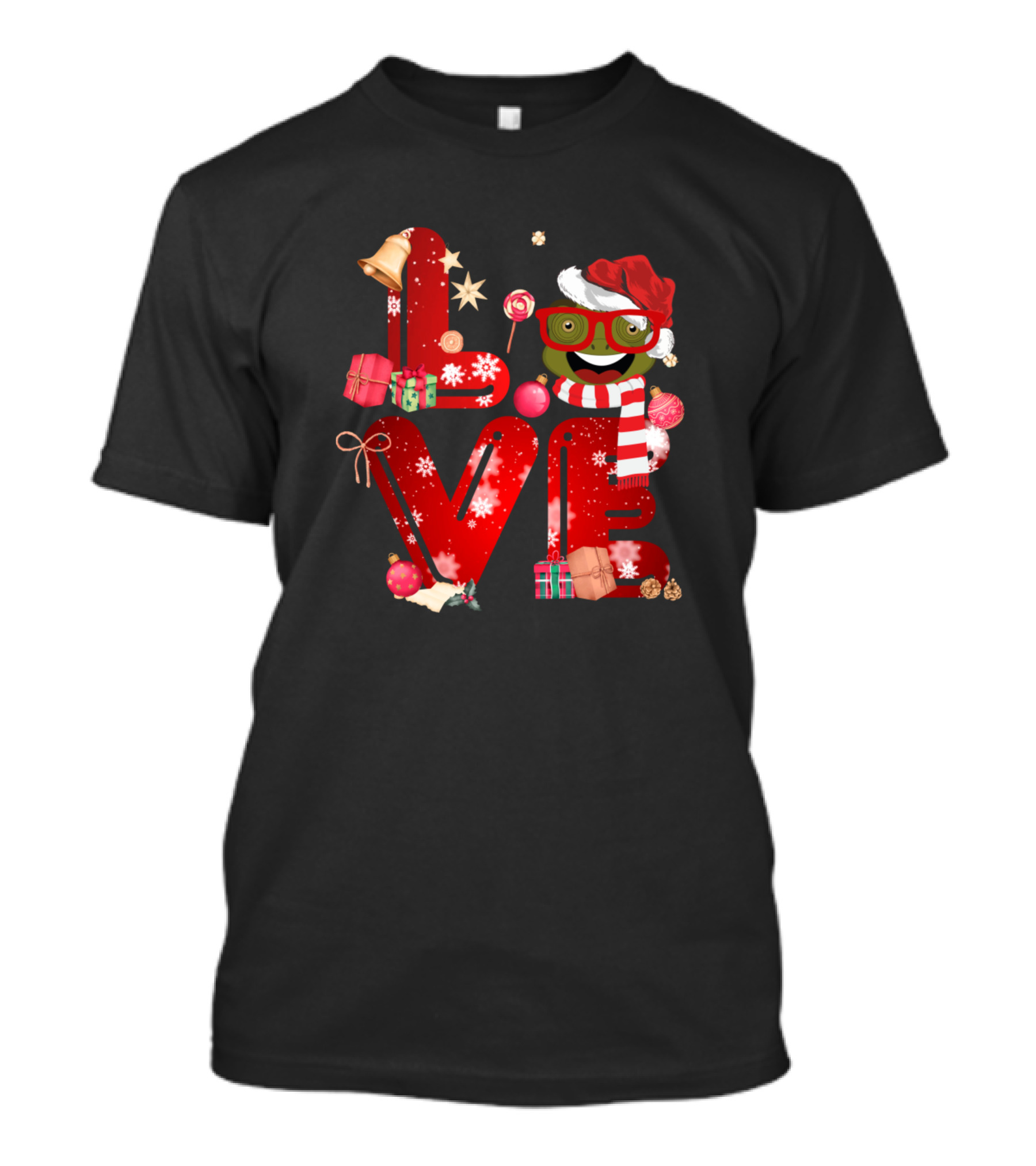 Love Pitbull Christmas Chameleon Santa Hat Gifts Candy Cane T-Shirt