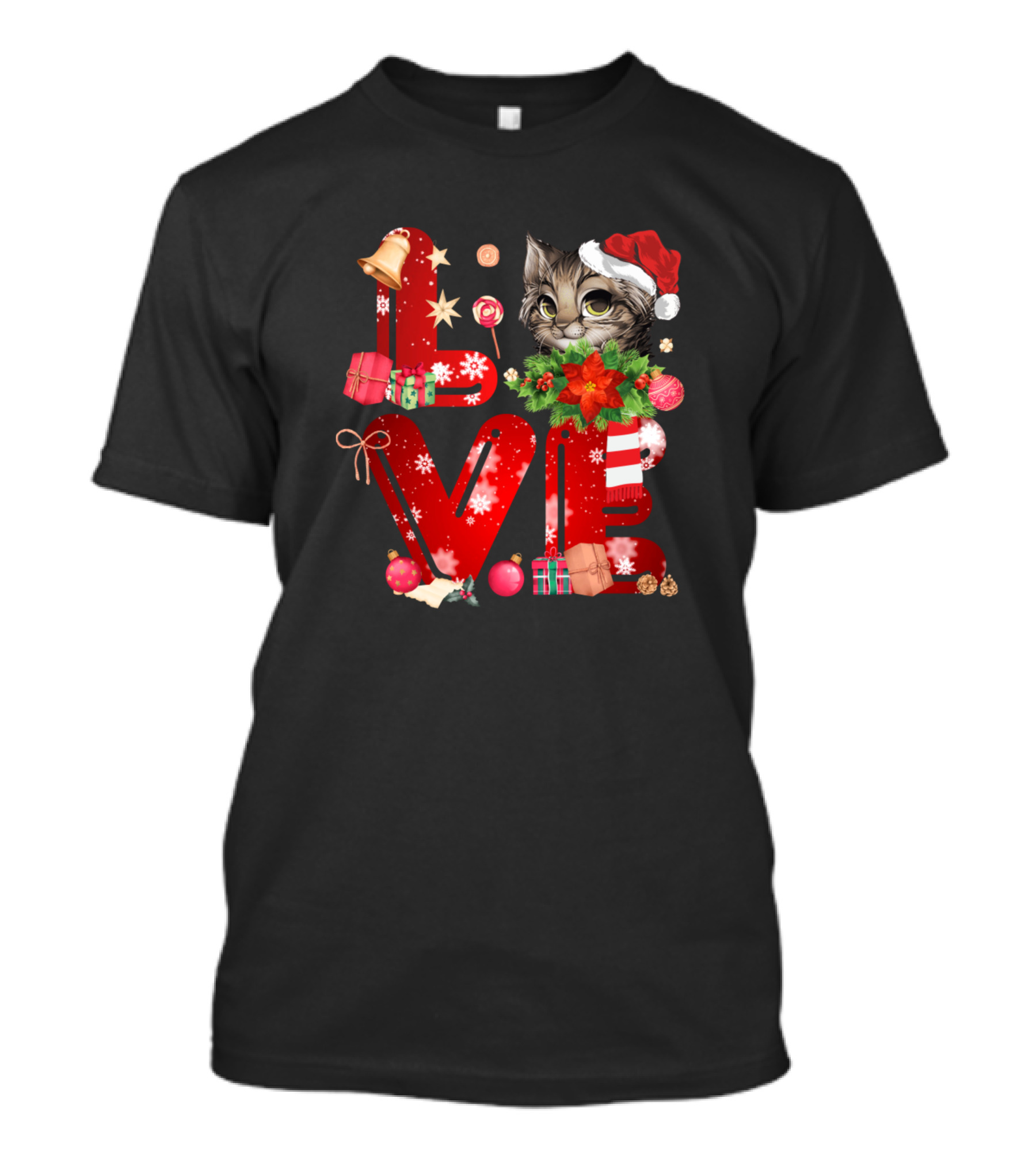 Love Toyger Christmas Festive Cat With Santa Hat T-Shirt