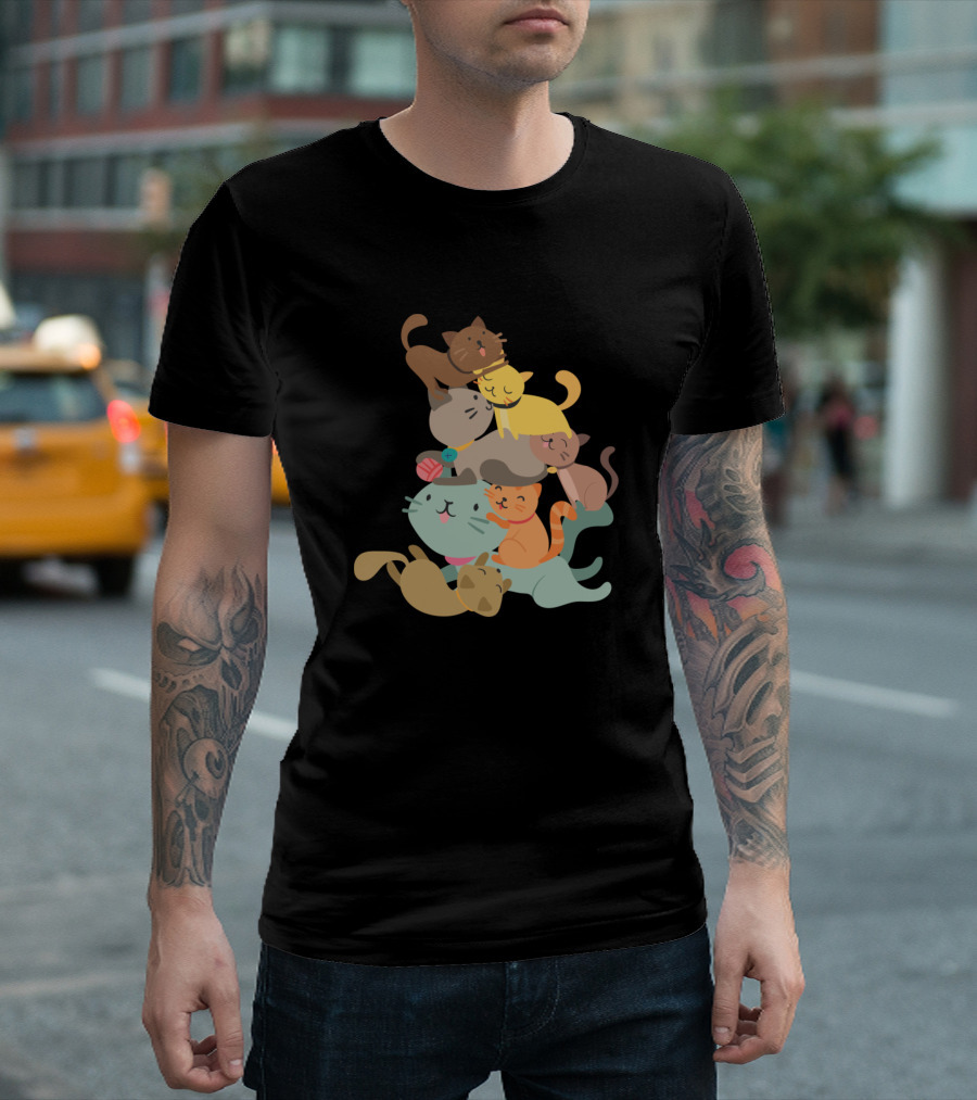 Meowtain Pile Cat Anime Kitten Lover Cuddly Stack of Adorable Cats T-Shirt