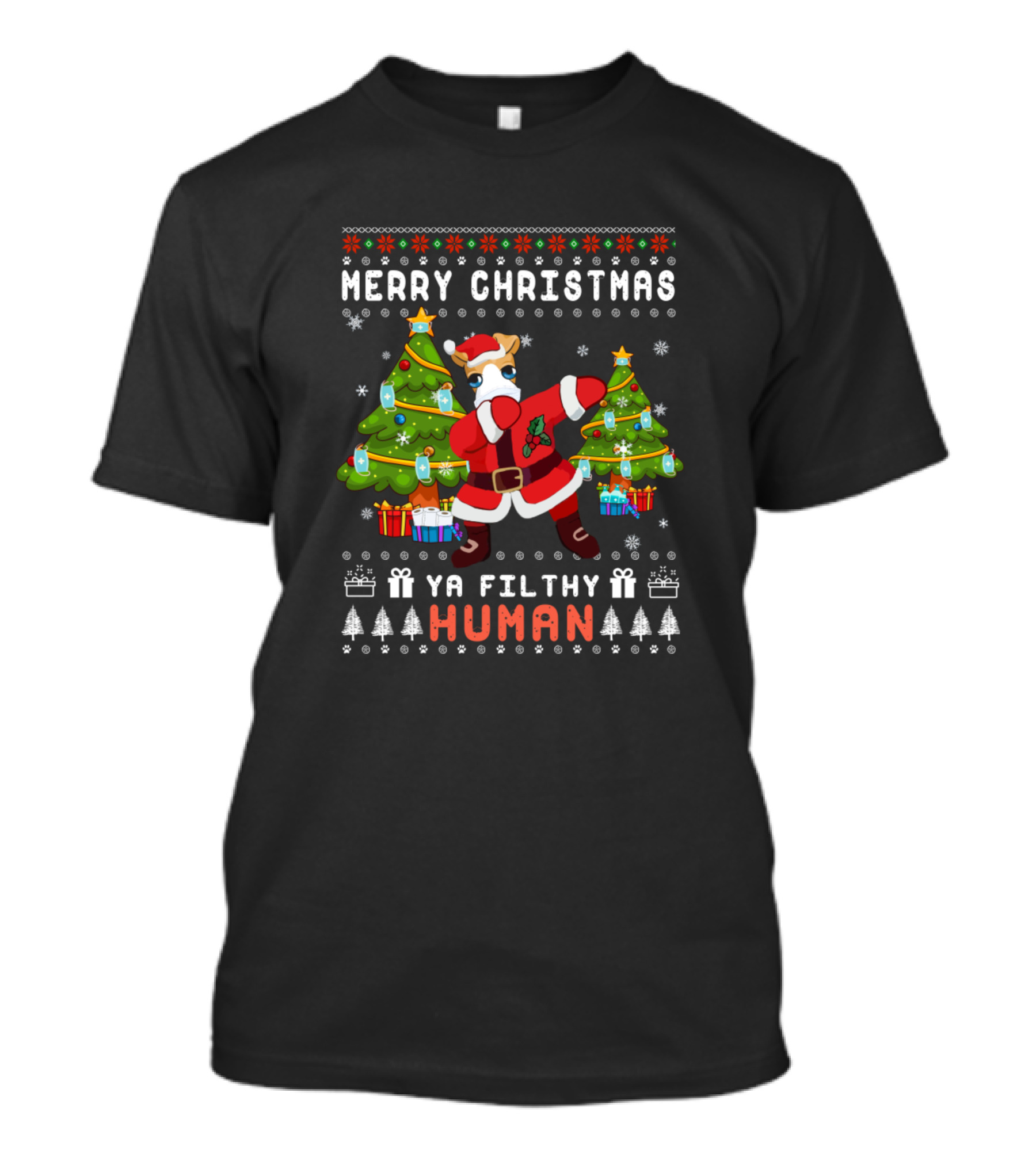 Merry Christmas Ya Filthy Human Parson Russell Ter Santa Dance Christmas Trees T-Shirt