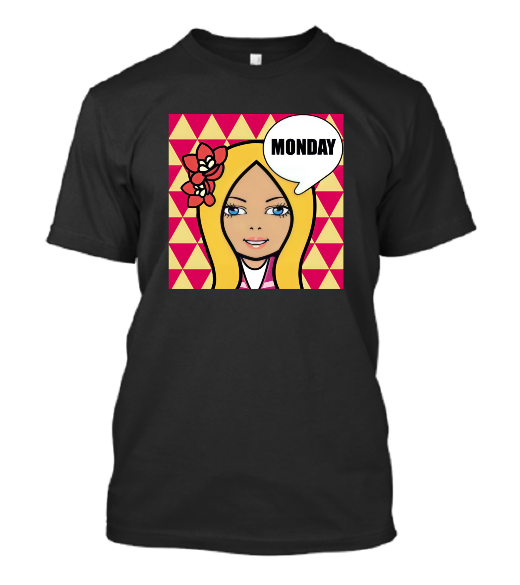 MONDAY Pop Art Style Blonde With Flower And Geometric Background T-Shirt