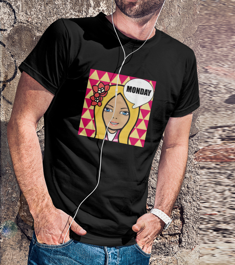 MONDAY Pop Art Style Blonde With Flower And Geometric Background T-Shirt
