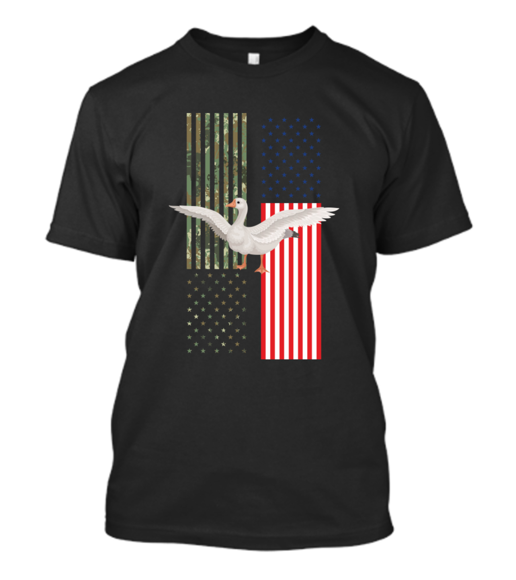 Us Flag Goose Stars Stripes Camo Nature Bird T-Shirt