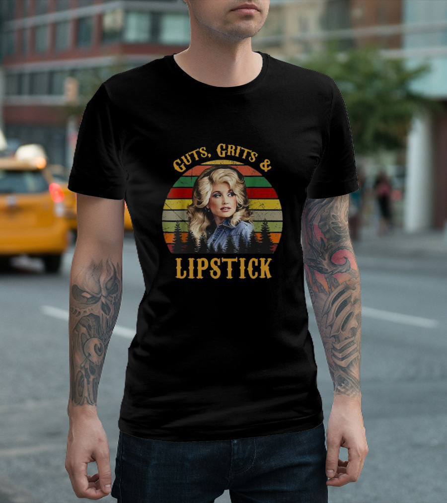 Guts Grits Lipstick Vintage Dolly Parton Style Retro Sunset T-Shirt