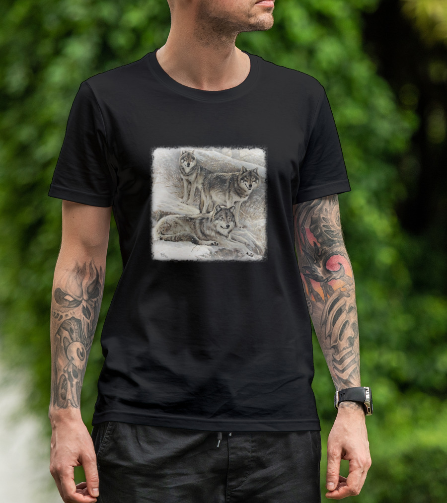Pack Of Wolves Snowy Forest Scene T-Shirt