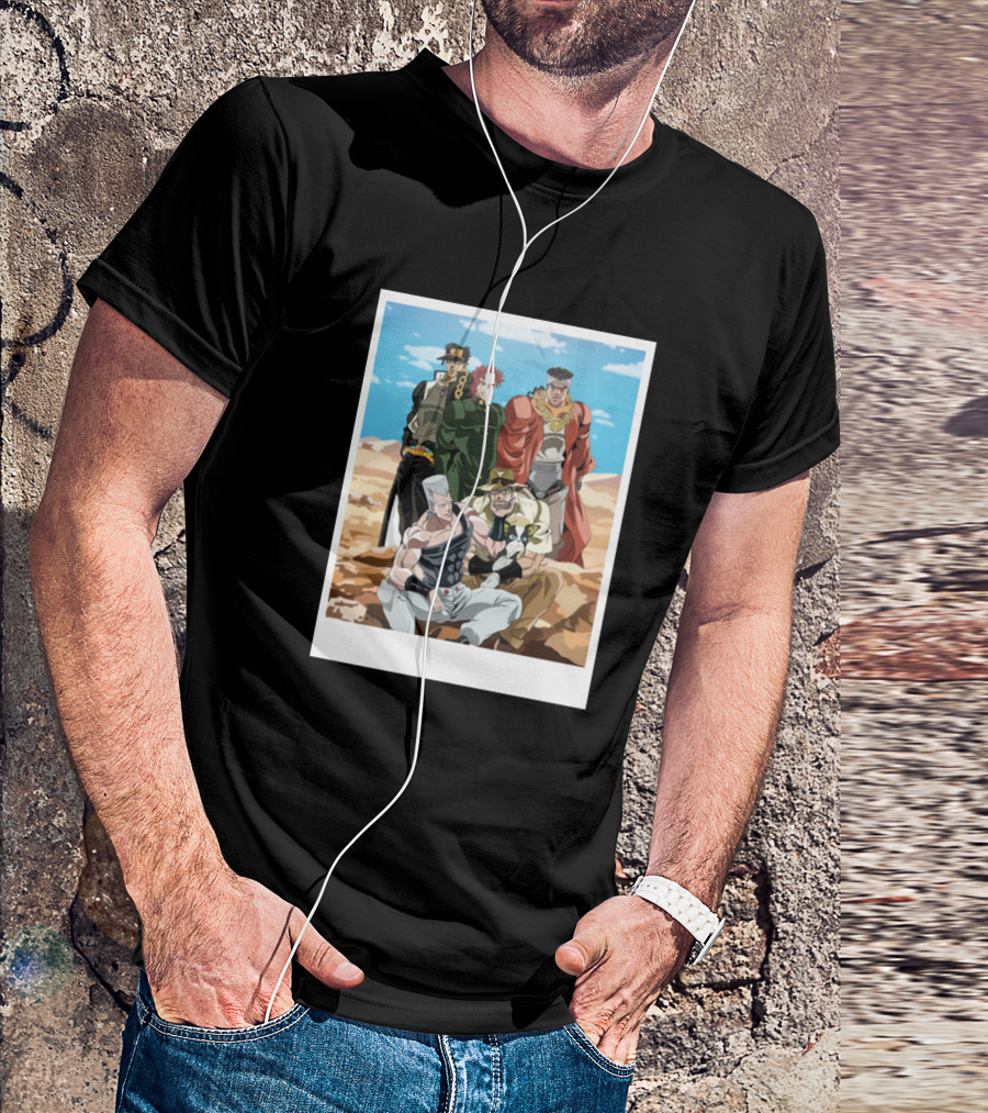 JoJo's Bizarre Adventure Stardust Crusaders Group Portrait In Desert Setting T-Shirt