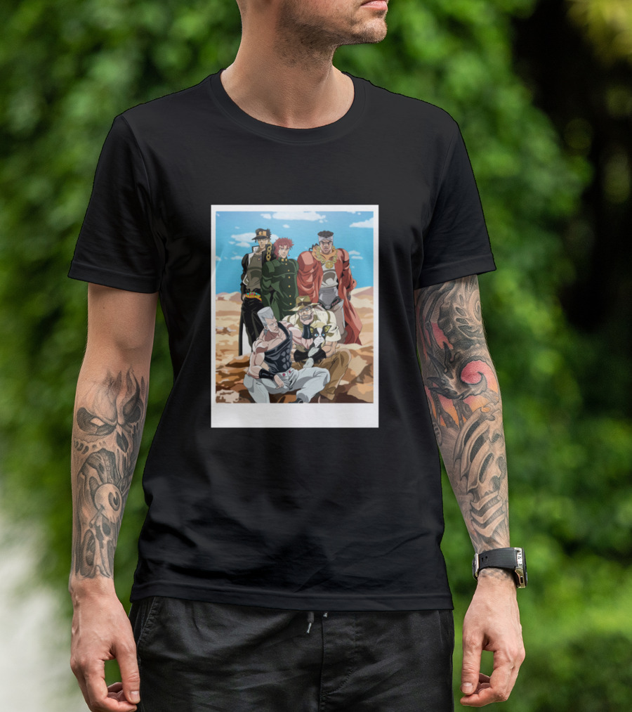 JoJo's Bizarre Adventure Stardust Crusaders Group Portrait In Desert Setting T-Shirt