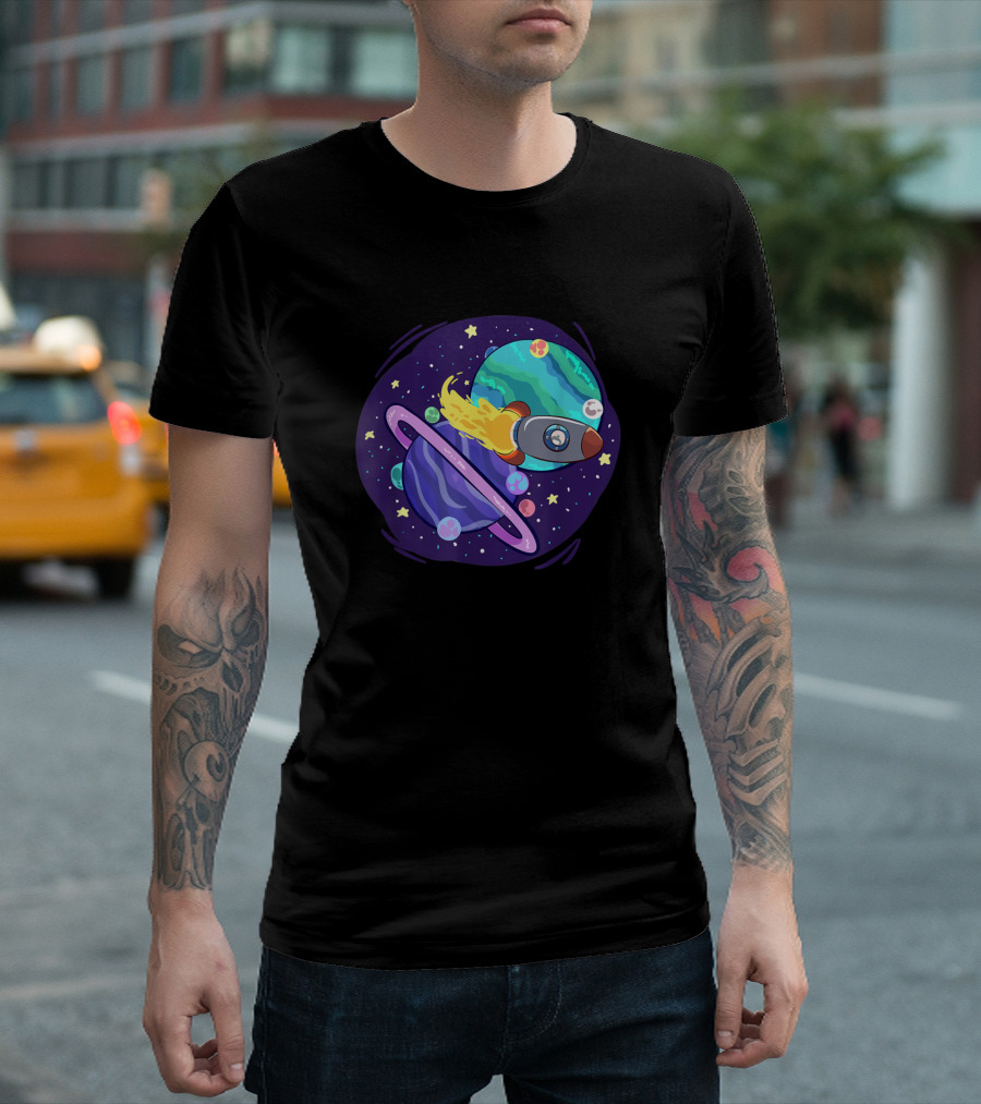 The Great Conjunction Jupiter And Saturn with Rocket and Stars T-Shirt