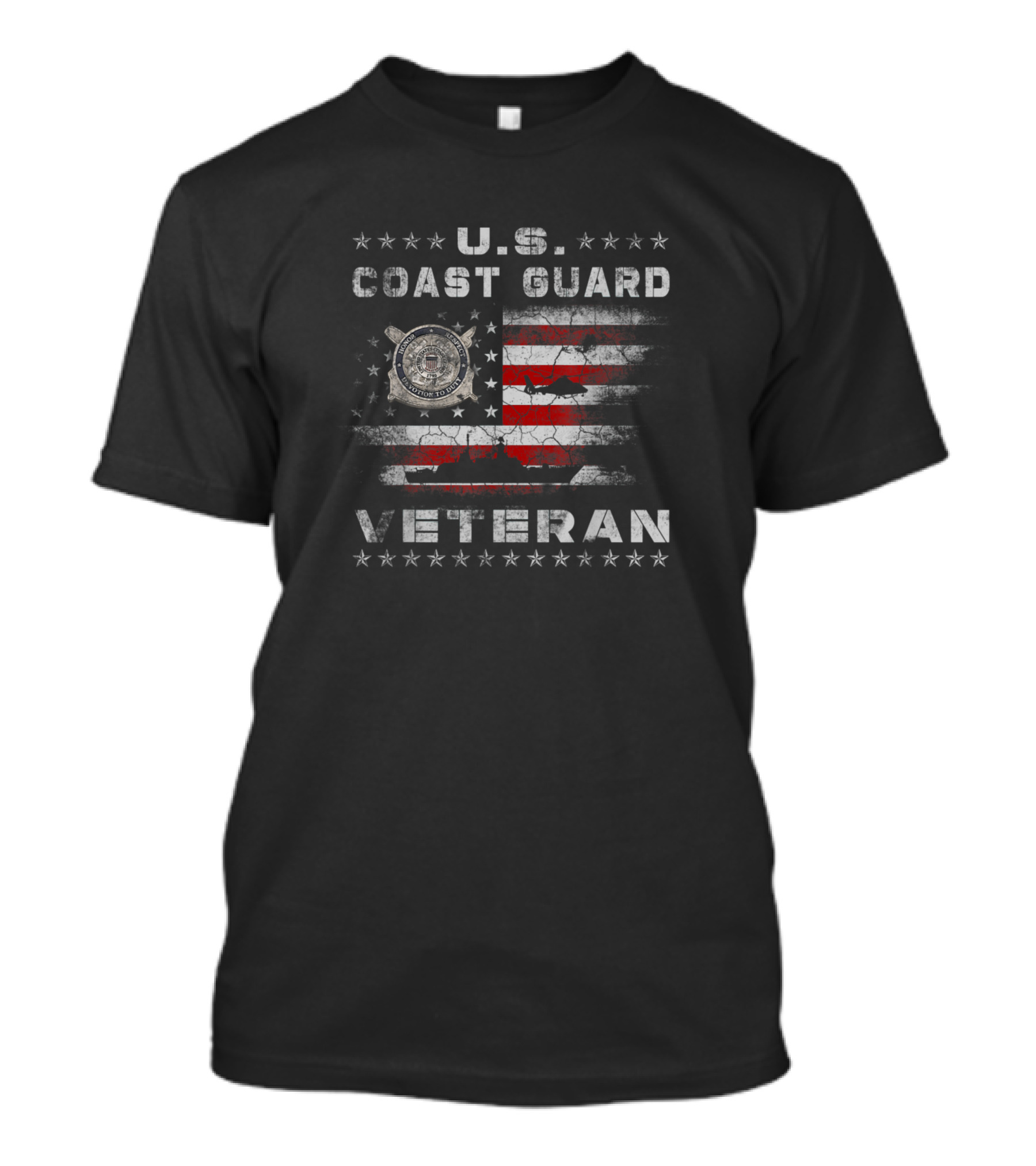 U.S. Coast Guard Veteran USCG American Flag Badge T-Shirt