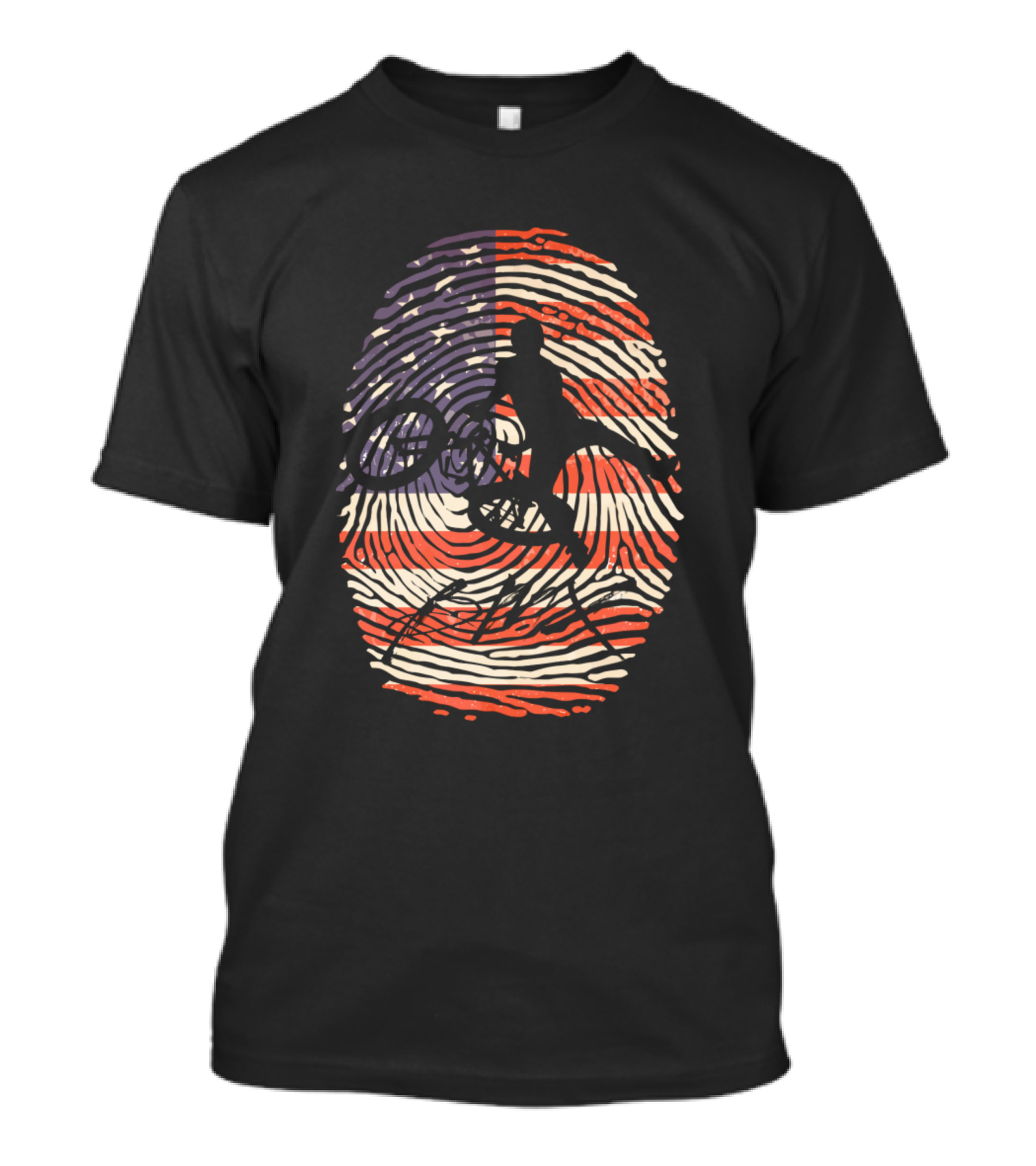 Usa Bmx Bike Fingerprint American Flag T-Shirt