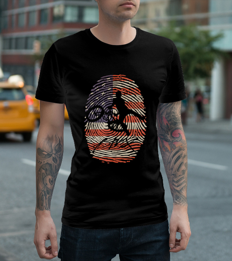 Usa Bmx Bike Fingerprint American Flag T-Shirt