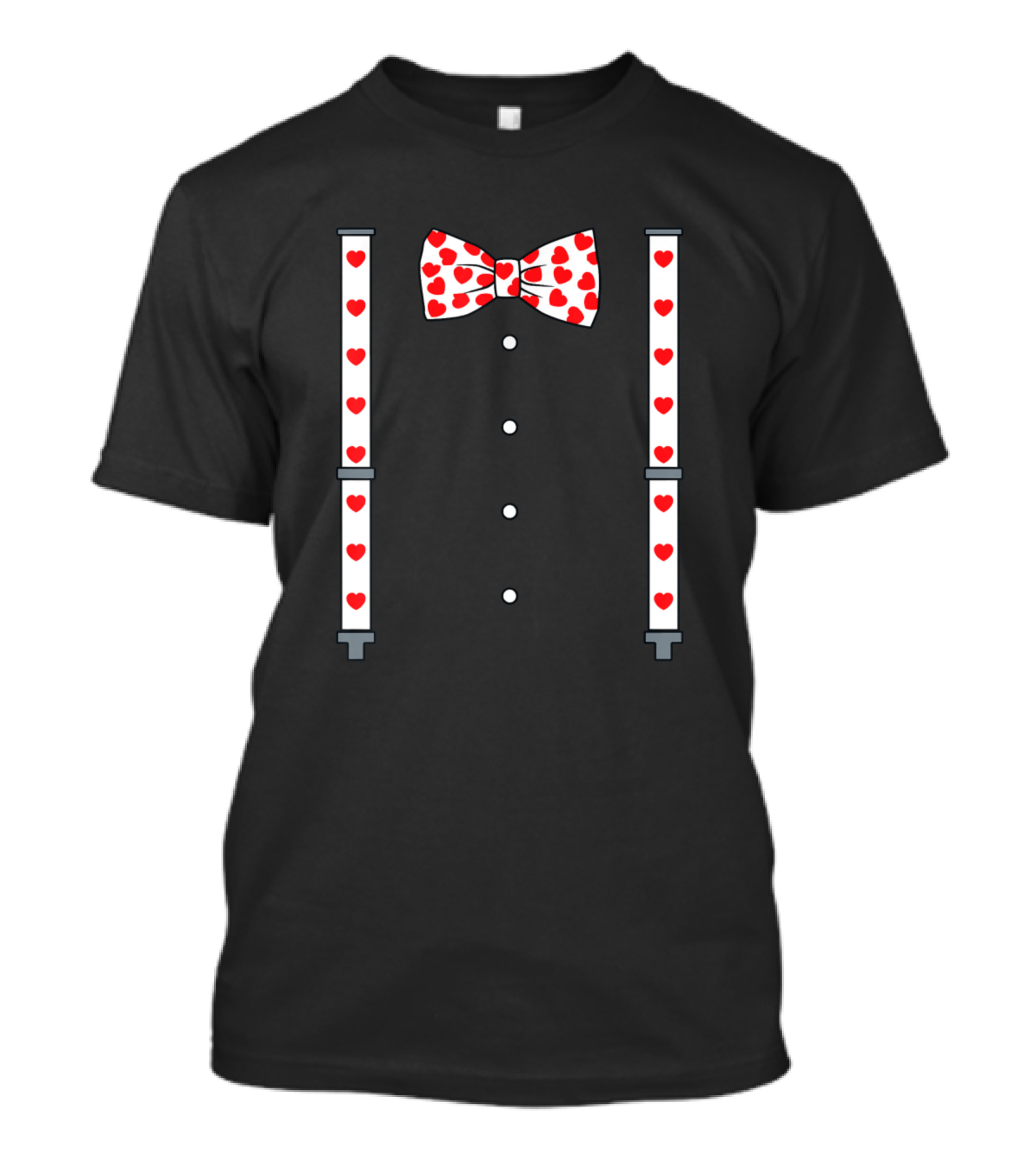 Valentines Day Hearts Suspenders Bow Tie T-Shirt
