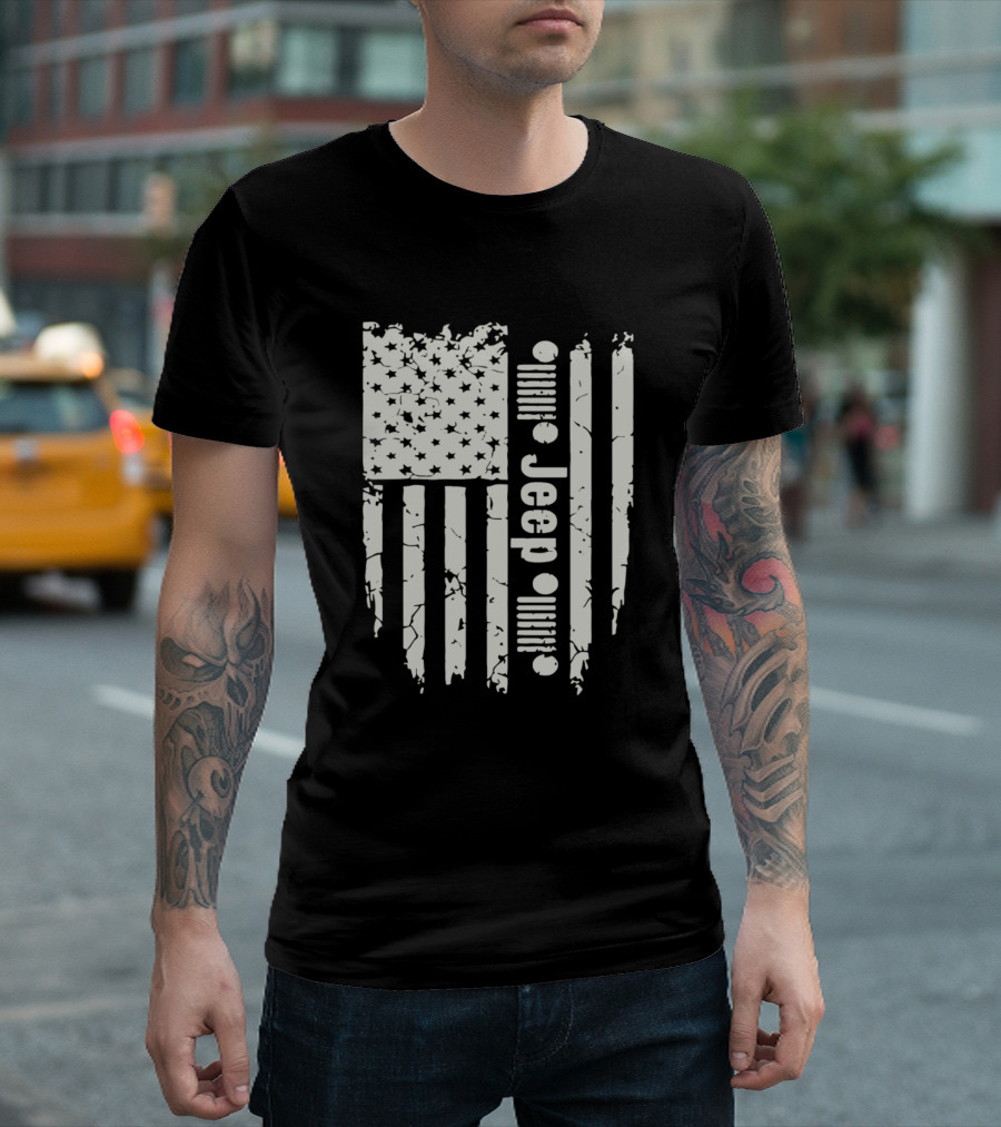 Cracked American Flag Jeep Grill T-Shirt