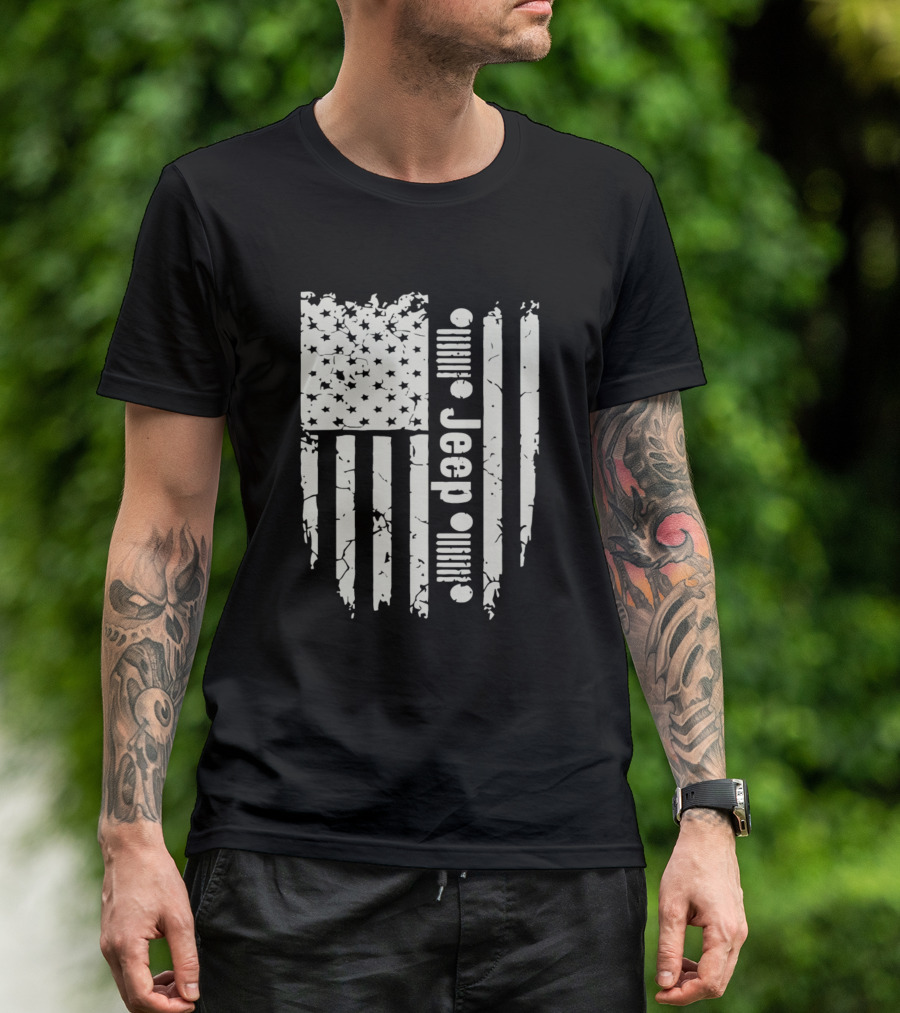 Cracked American Flag Jeep Grill T-Shirt