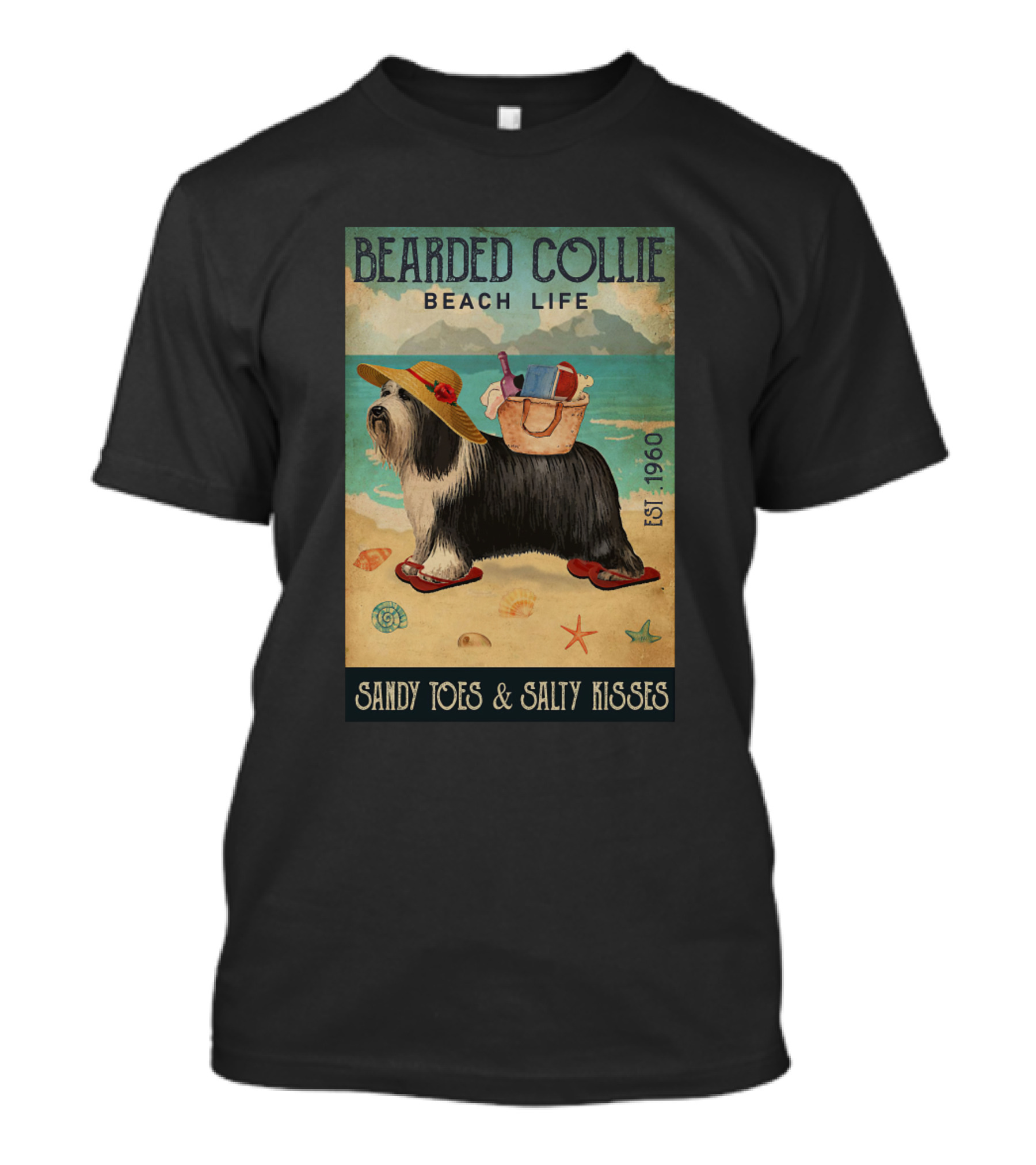 Bearded Collie Beach Life Sandy Toes Salty Kisses Est. 1960 T-Shirt