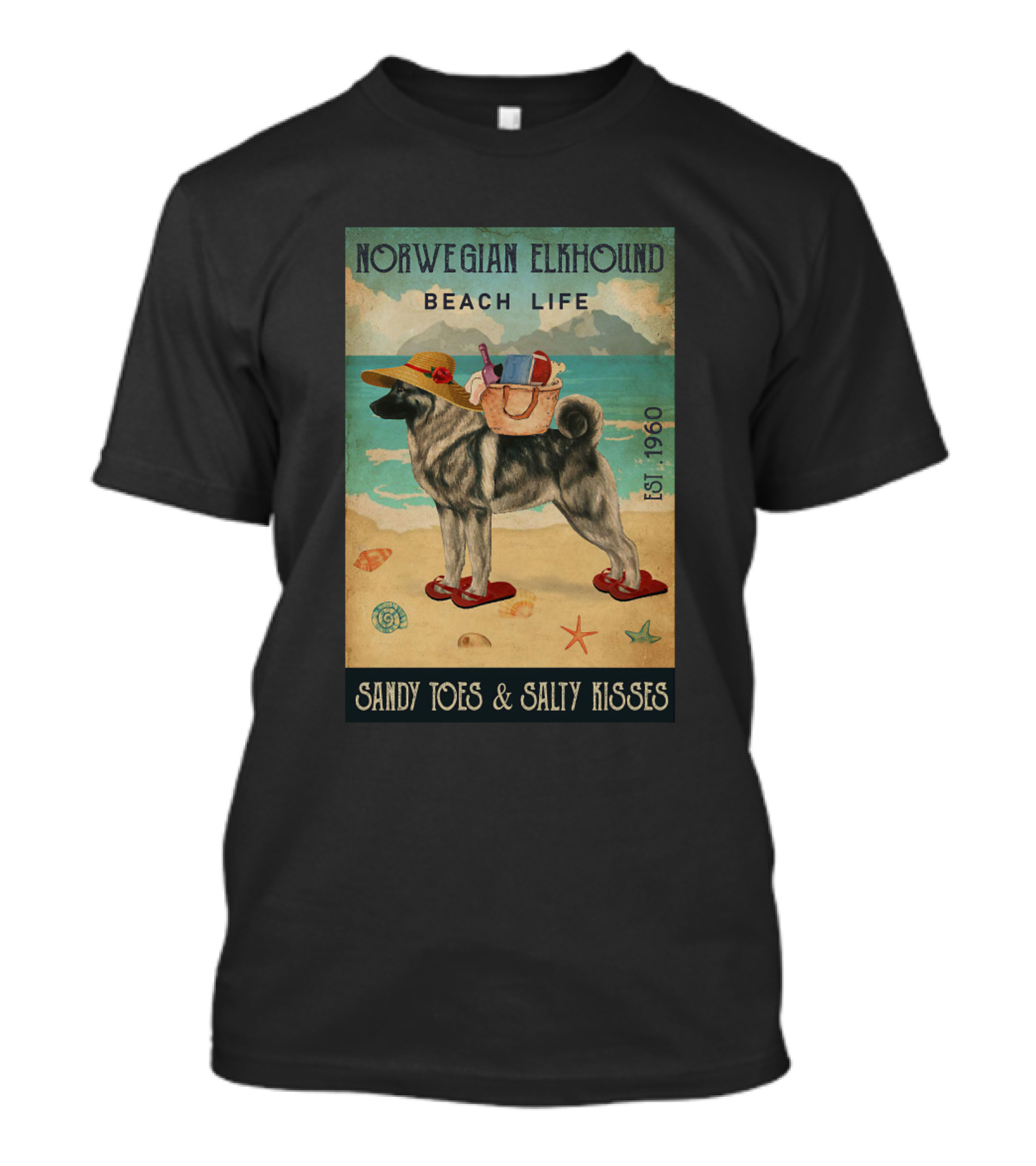 Norwegian Elkhound Beach Life Sandy Toes And Salty Kisses Est. 1960 T-Shirt