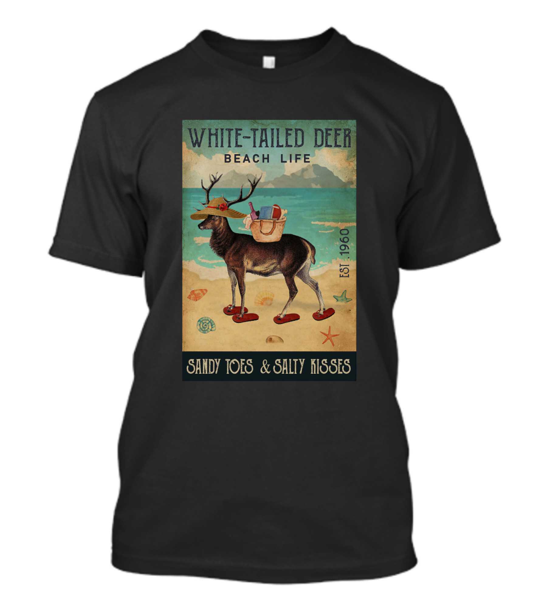 White-Tailed Deer Beach Life Sandy Toes And Salty Kisses Est 1960 T-Shirt