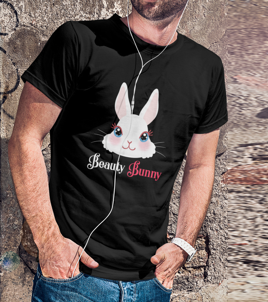 Beauty Bunny Cute White Rabbit Face With Blue Eyes And Pink Ears T-Shirt