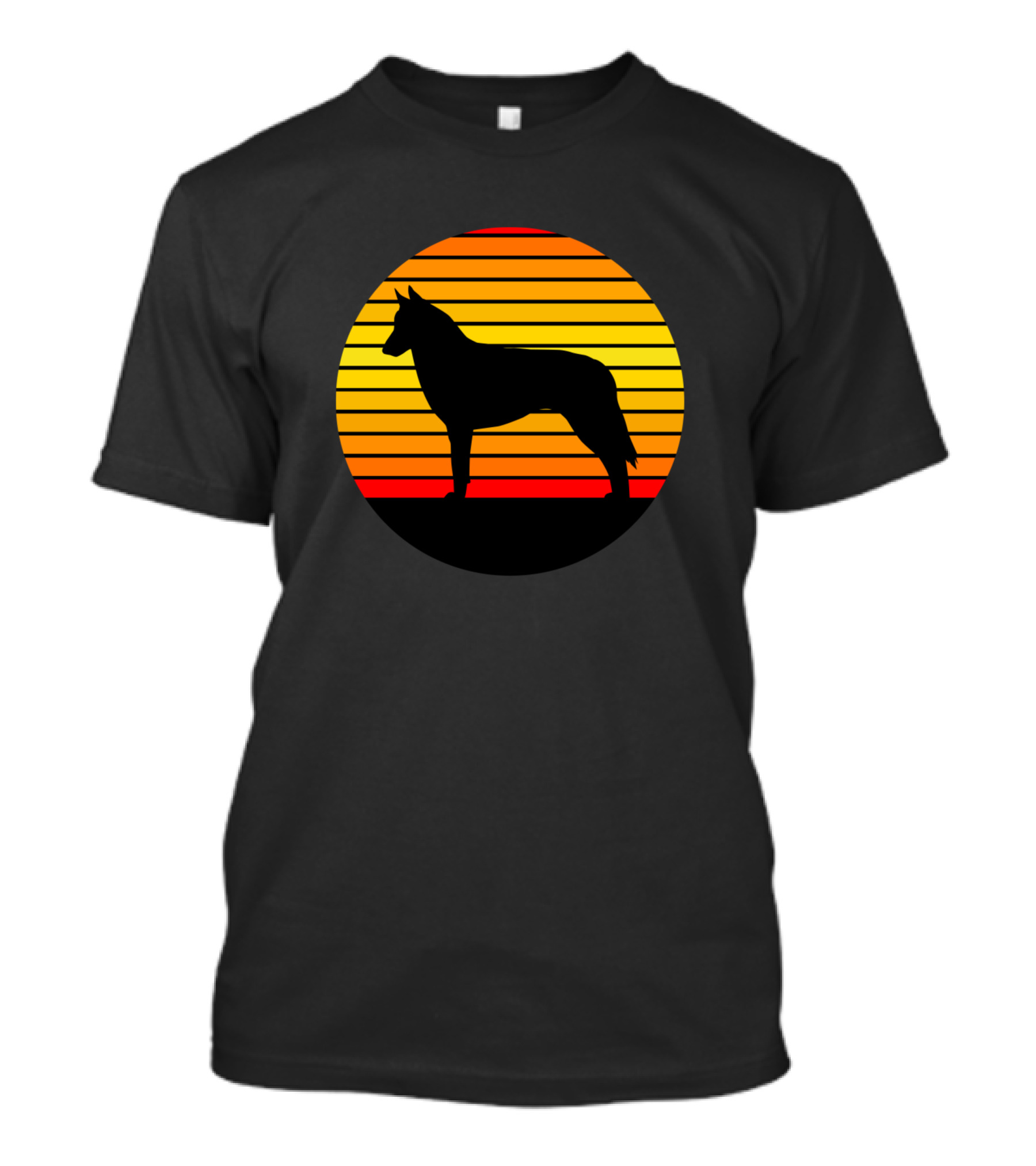 Belgian Malinois Silhouette Against Sunset Stripes T-Shirt