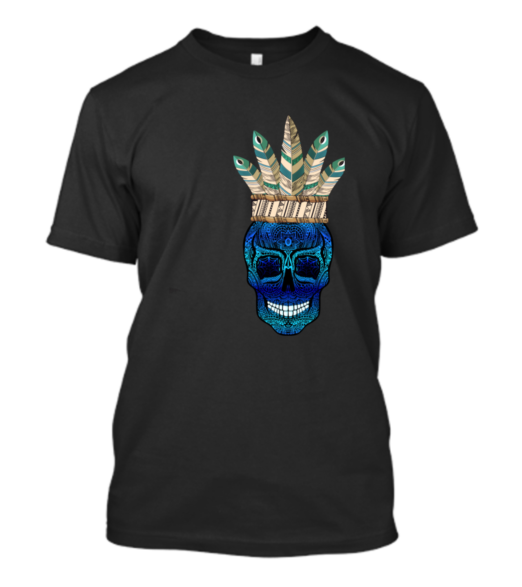 Blue Eyed Skull With Boho Feather Crown T-Shirt