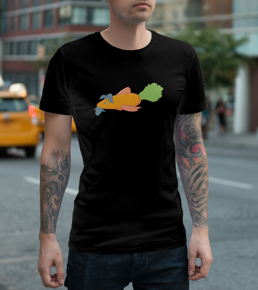 Carrot Fish Fusion with Leafy Tail and Mustached Face T-Shirt