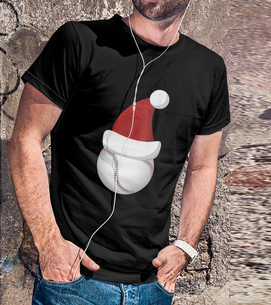 Christmas Baseball Ball Santa Hat Funny Sport T-Shirt
