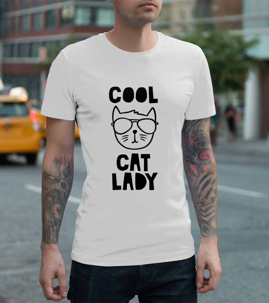Cool Cat Lady Sunglasses Cat Drawing T-Shirt