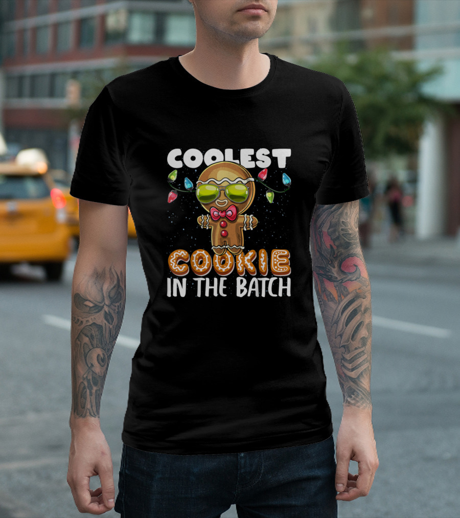 Coolest Cookie in the Batch Gingerbread Man with Christmas Lights and Sunglasses T-Shirt