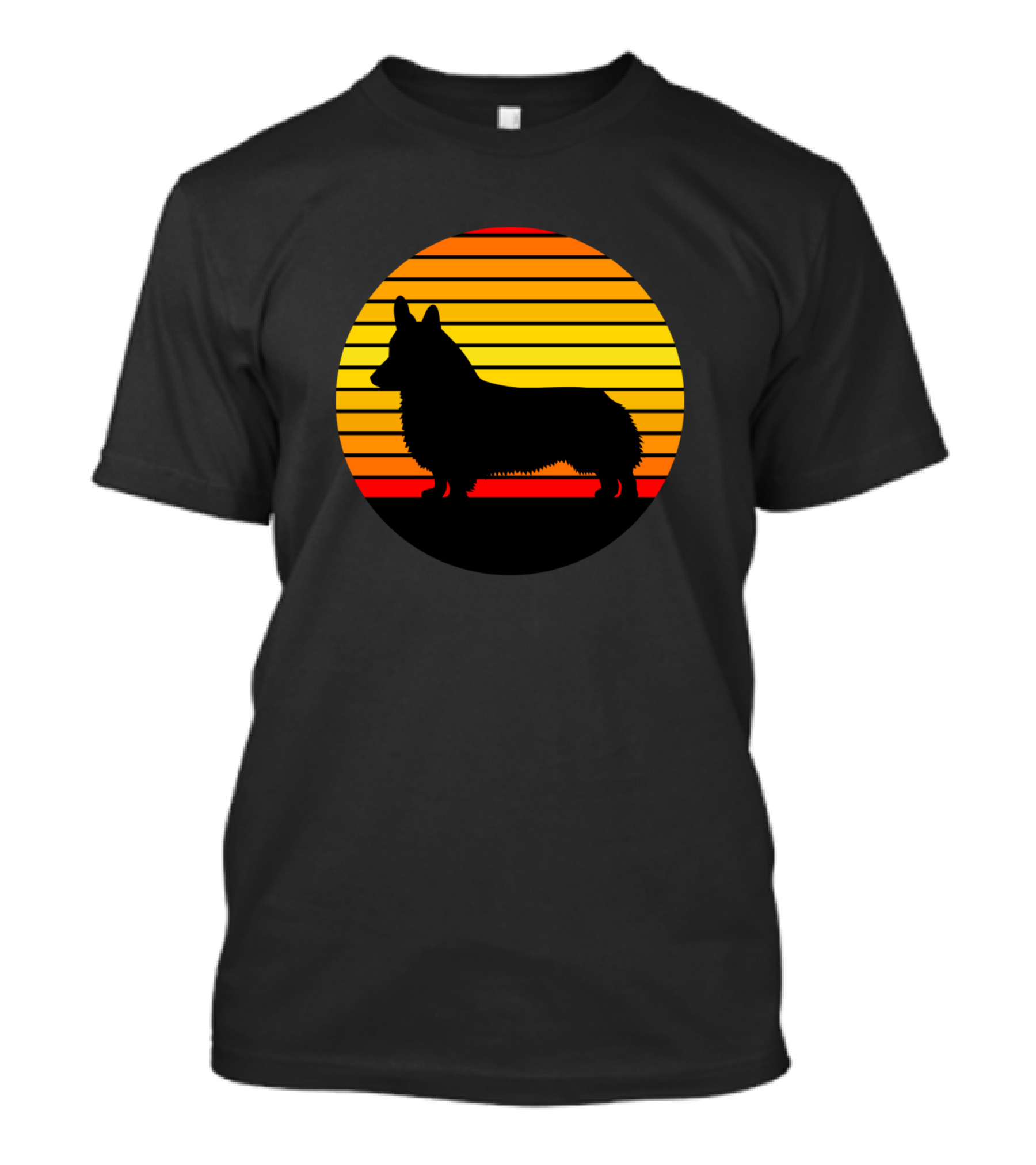 Corgi Silhouette Against Striped Sunset Circle T-Shirt