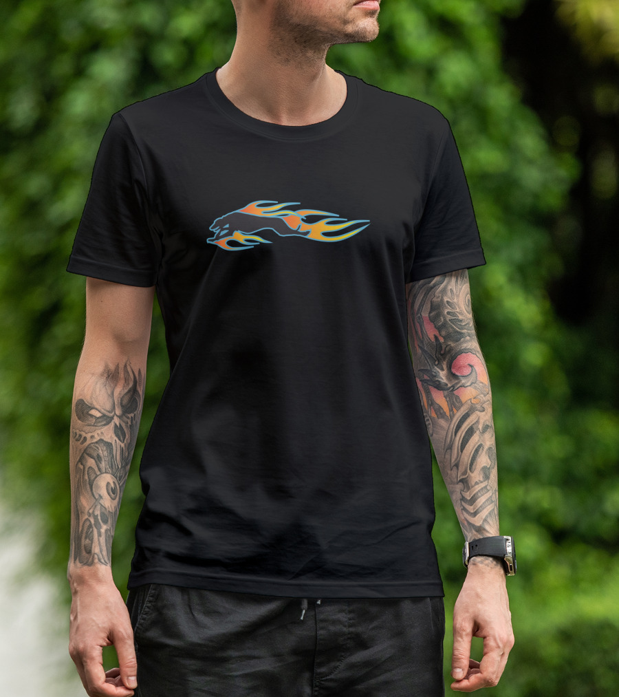 Flaming Greyhound Silhouette With Orange Flames T-Shirt
