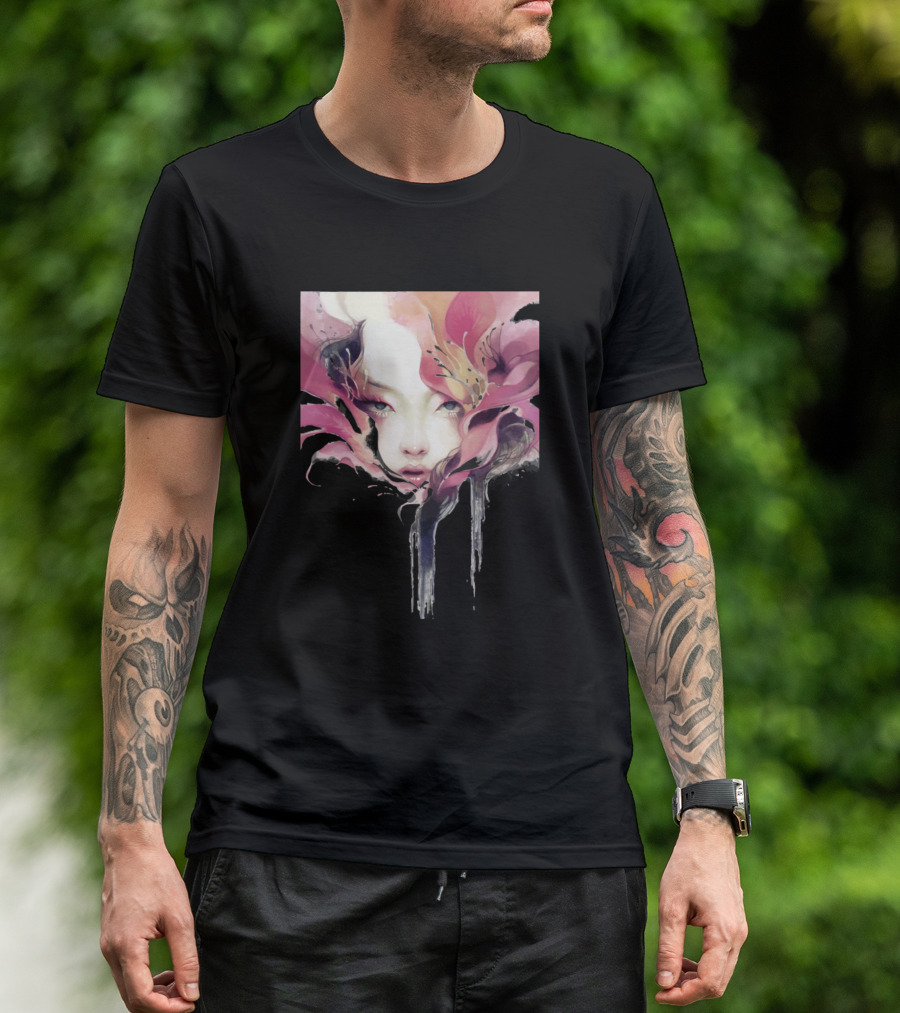 Digital Art Painting Printmaking Illustrat Floral Face T-Shirt