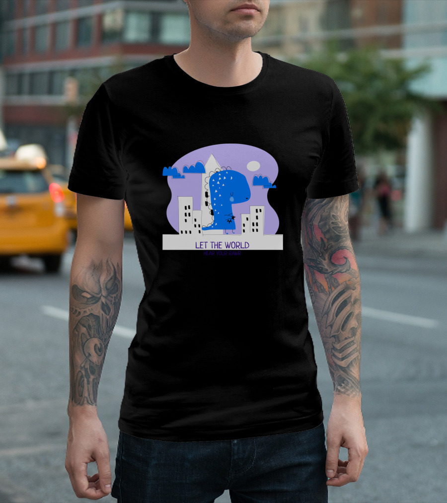Dinosaurs Let The World Hear Your Rawr In the City Skyline T-Shirt