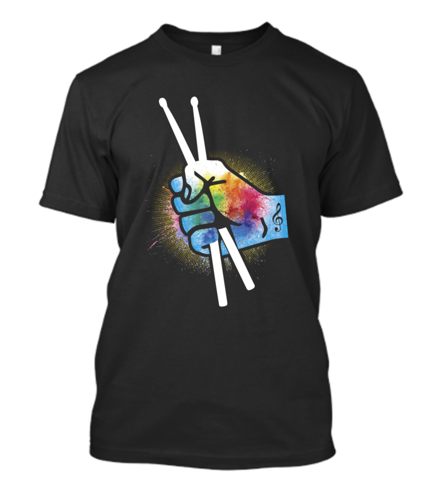Drummer Drum Sticks Music Colorful Hand Tattoo Note Drumming Musician T-Shirt