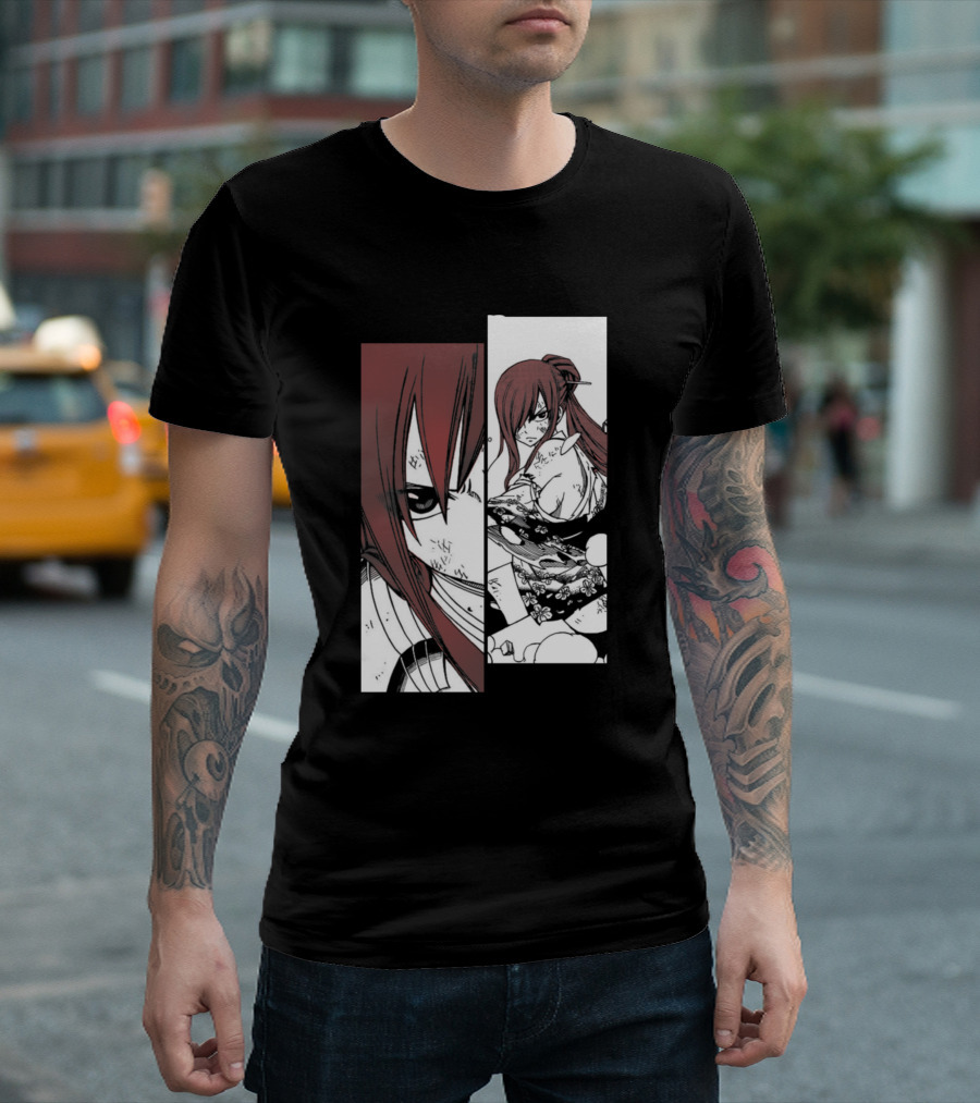 Erza Scarlet Manga Panels Dual Sword Stance T-Shirt